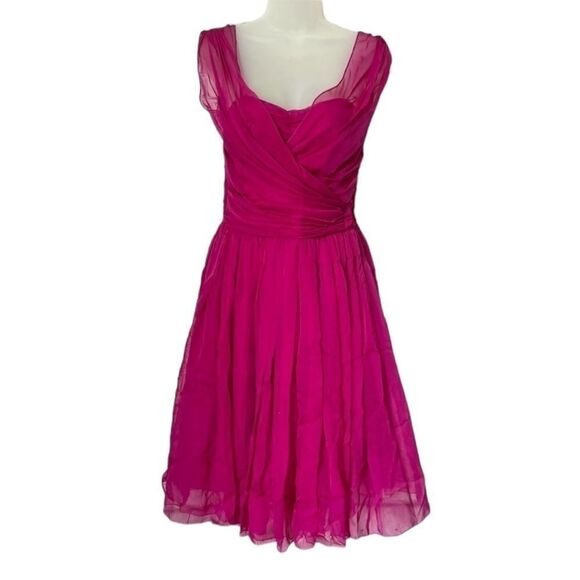 Dolce & Gabbana magenta silk chiffon bustier gathered fit & flare dress size 40 - Picture 2 of 16
